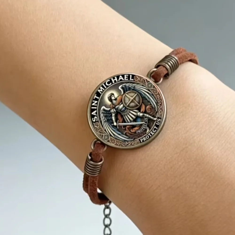 St Miguel/Michael “Protect Us” Prayer Religious Protection Angel men’s bracelet